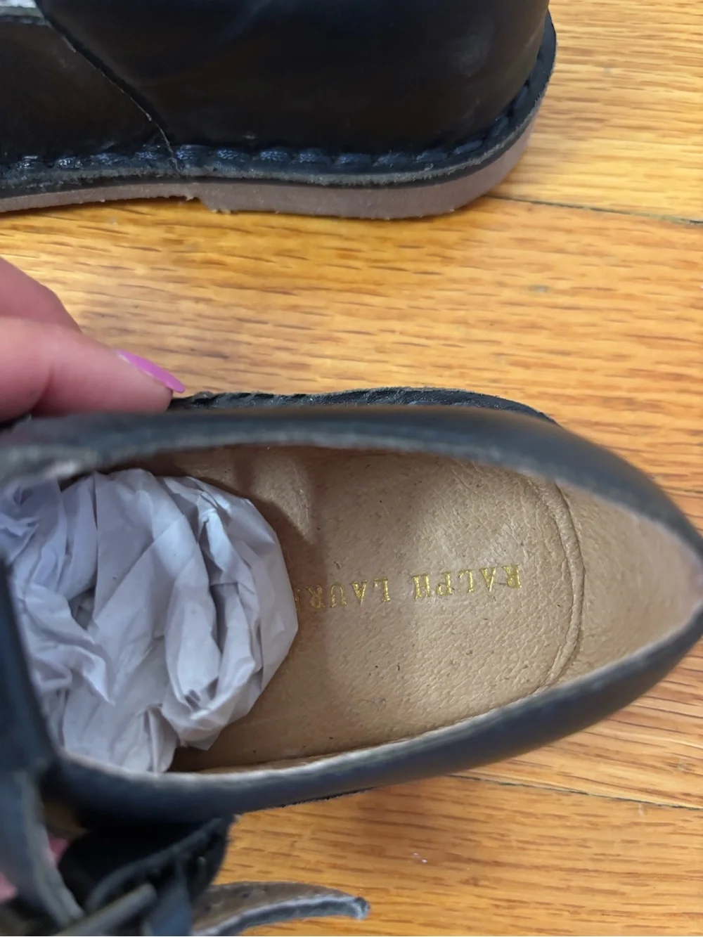 Ralph Lauren school t-strap leather shoes navy New girls size 9